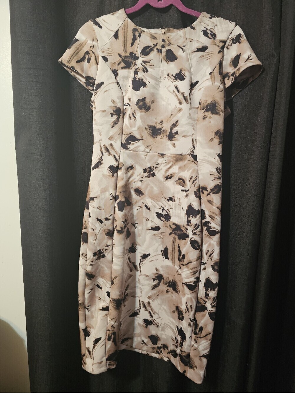 Calvin Klein Beige Floral Midi Dress with Black Accents